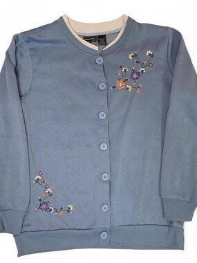 Bobbie Brooks Blue Floral Embroidered Cardigan Women's Large